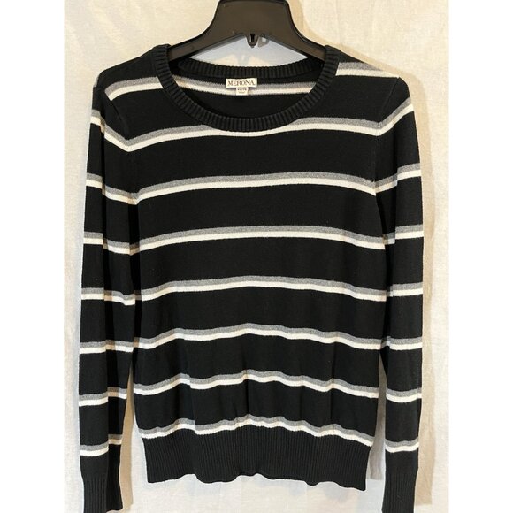 Merona Women’s XL Black & Gray Striped Knit Sweater - Picture 1 of 7